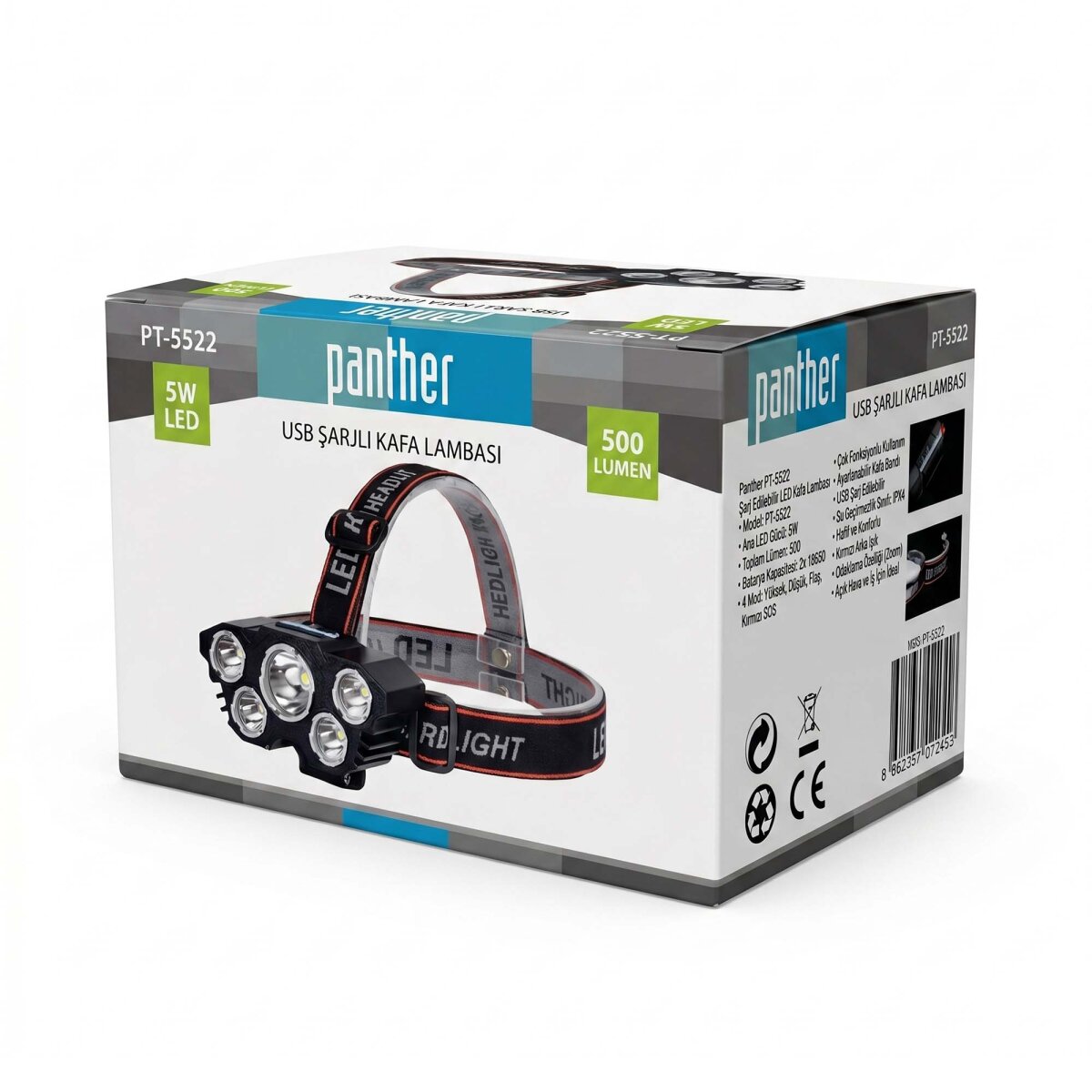 PANTHER PT-5522 USB ŞARJLI KAFA LAMBASI