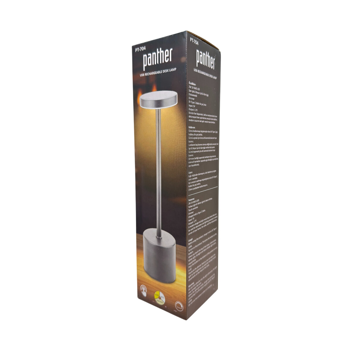 PANTHER PT-704 GÜMÜŞ USB ŞARJLI MASA LAMBASI
