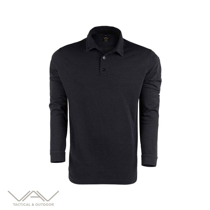 VAV Tlac-04 Polo Yaka Uzun Kol Tişört Siyah
