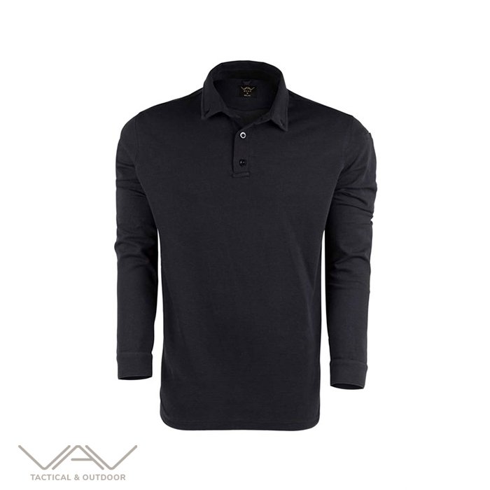 VAV Tlac-04 Polo Yaka Uzun Kol Tişört Siyah