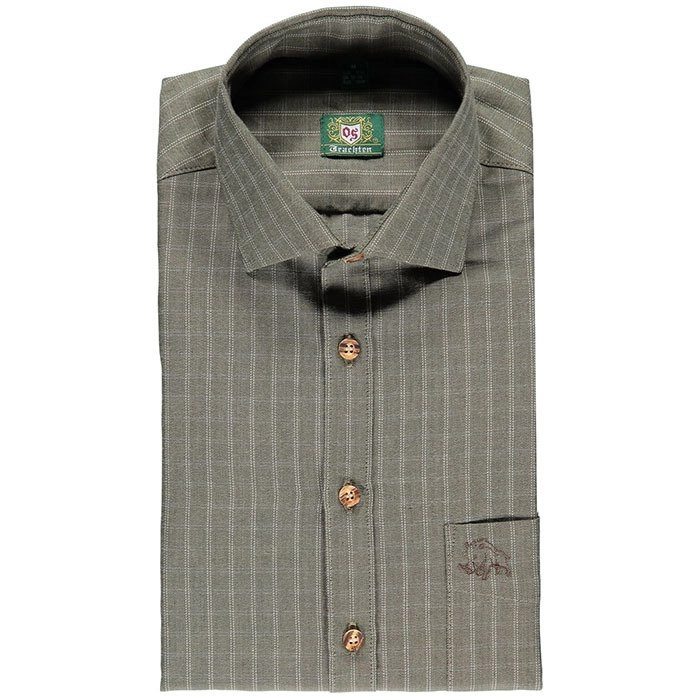 OS-Trachten Erkek Outdoor Oduncu Gömleği Yeşil Çizgili Uzun Kollu %100 Pamuk Slim Fit