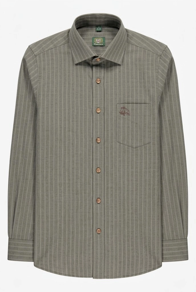 OS-Trachten Erkek Outdoor Oduncu Gömleği Yeşil Çizgili Uzun Kollu %100 Pamuk Slim Fit