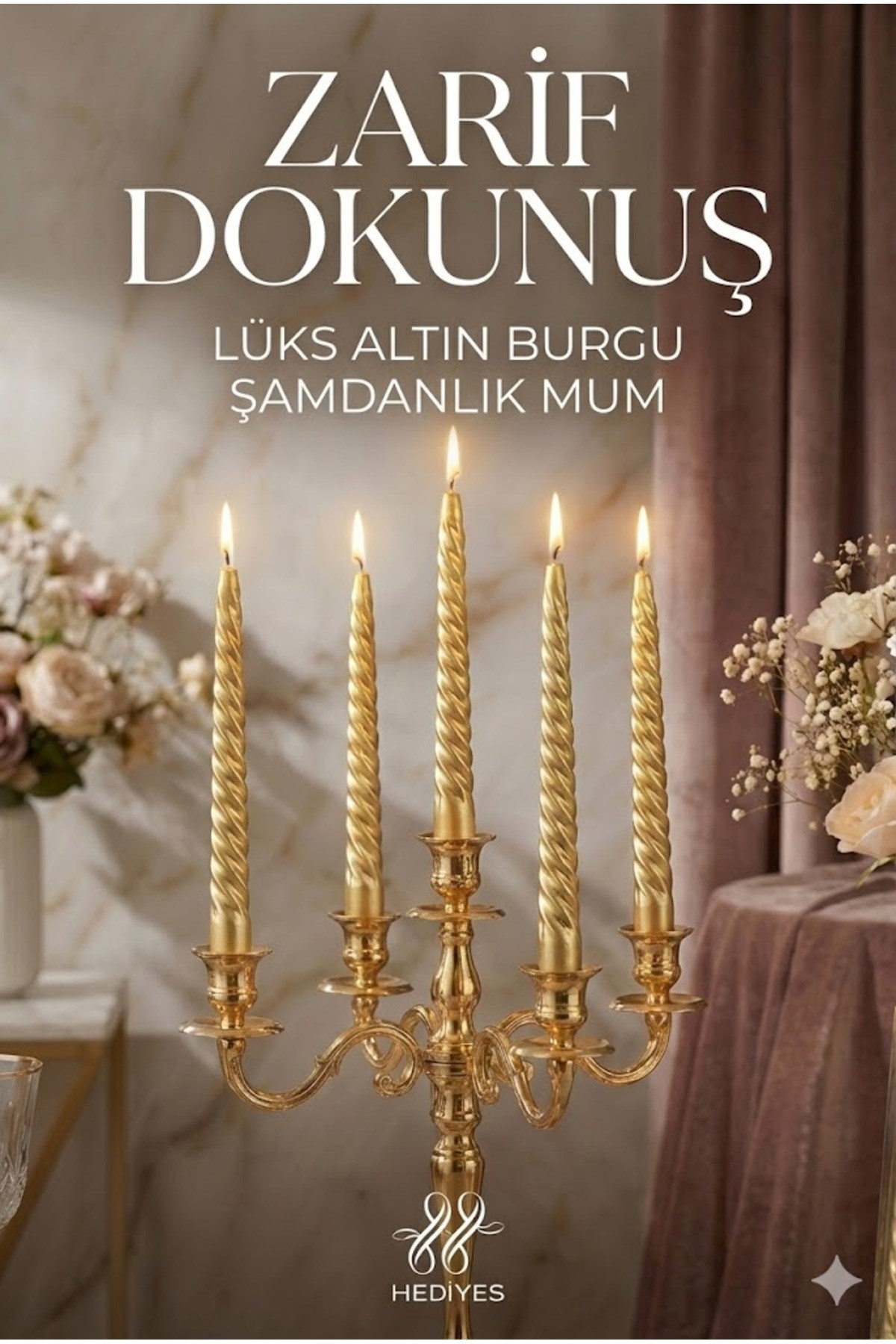 4’lü Lüks Burgu Şamdan Mumu 26 cm - Damlatmaz Spiral Dekoratif Mum Seti