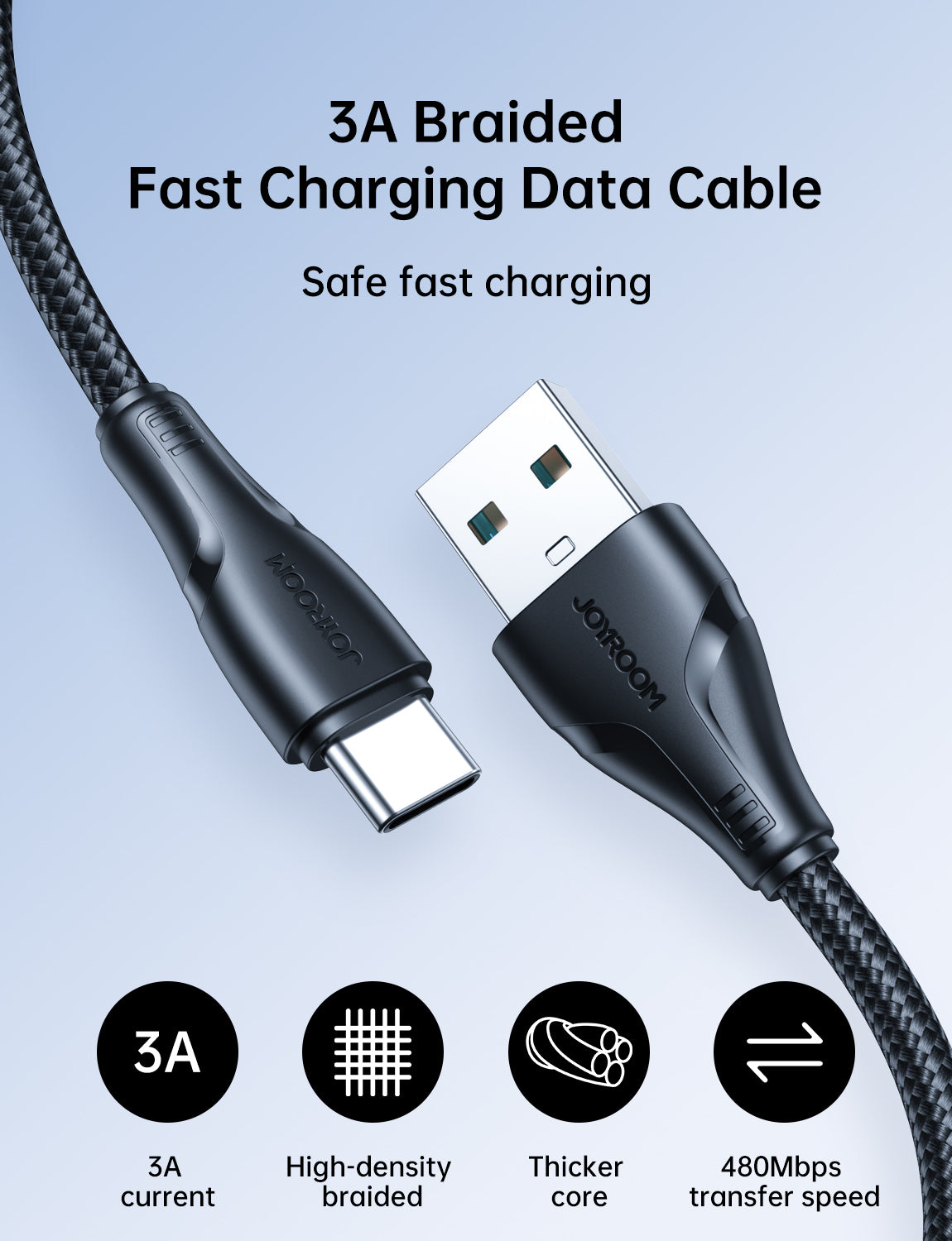 JOYROOM S-UC027A11 3A USB A-TYPE C 1.2M-BLACK