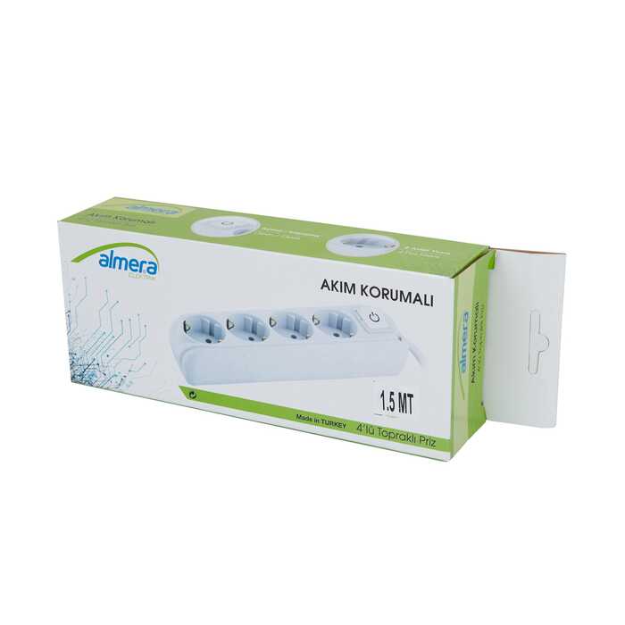 Almera 4’lü Akım Korumalı Anahtarlı Priz 1,5Mt.