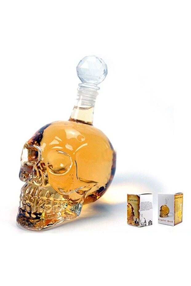 Crystal Head Kuru Kafa Cam Şişe Viski Likör Hediyelik Sürahi (550 ML)