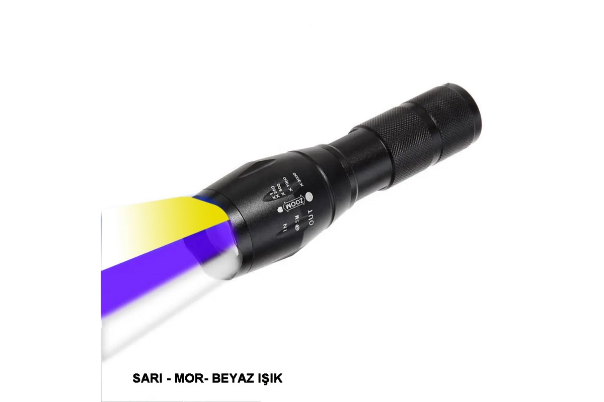 Beyaz, Sarı ve Mor Işıklı Q5 Led Şarjlı El Feneri - Wt-610 Profesyonel Fener