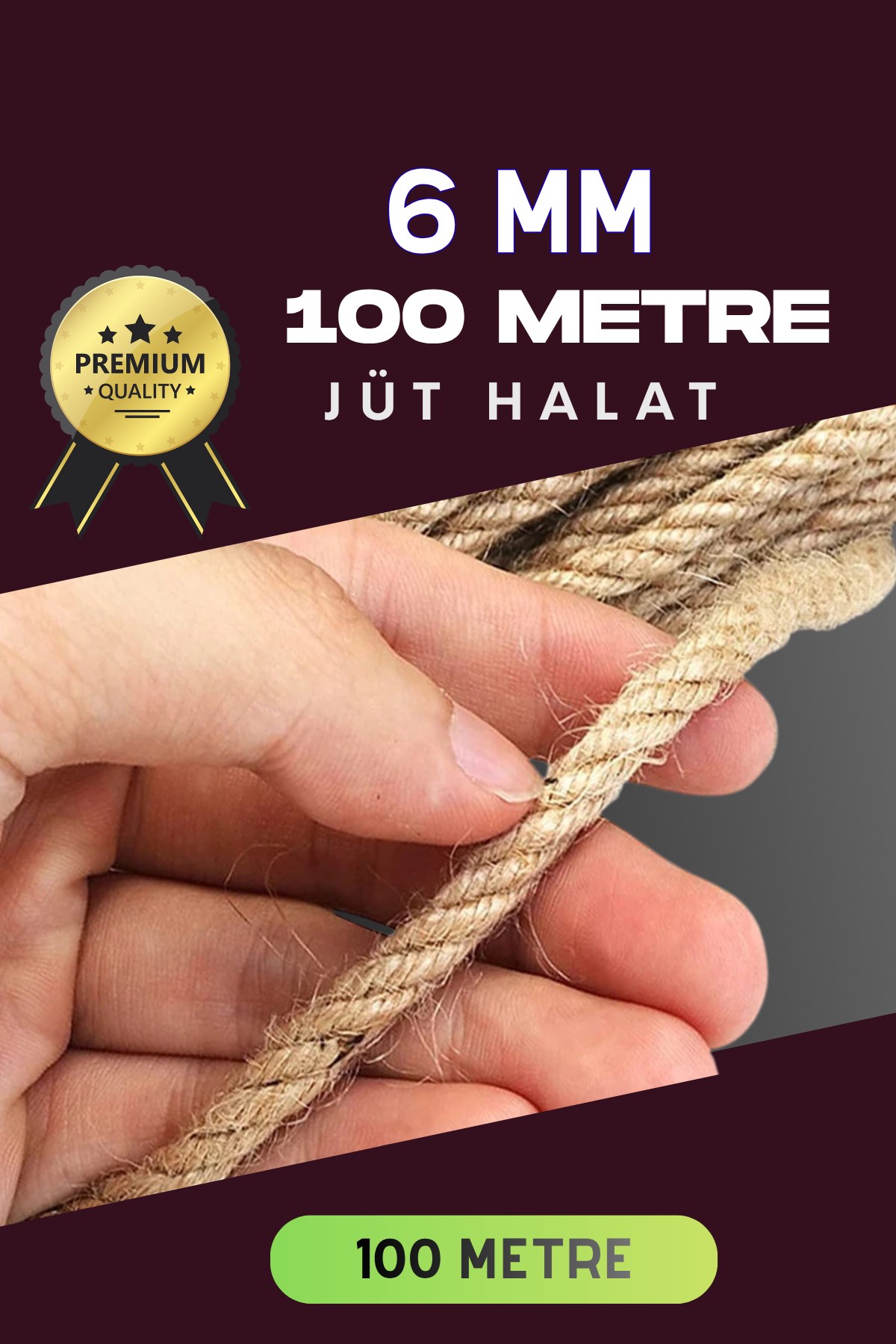 6 MM 100 Metre Jüt Halat Dekoratif Hasır İp Urgan Süs