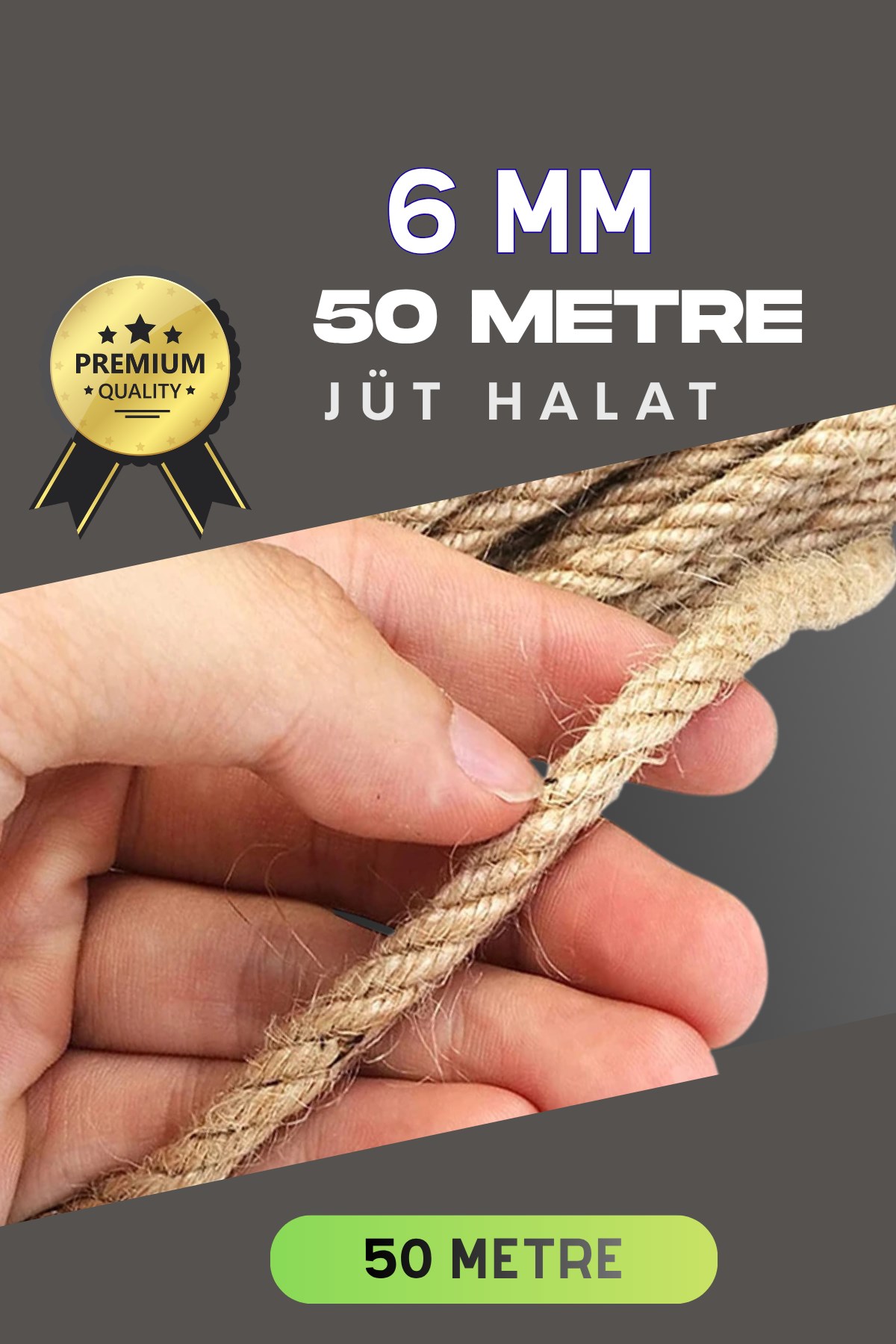 6 MM 50 Metre Jüt Halat Dekoratif Hasır İp Urgan Süs