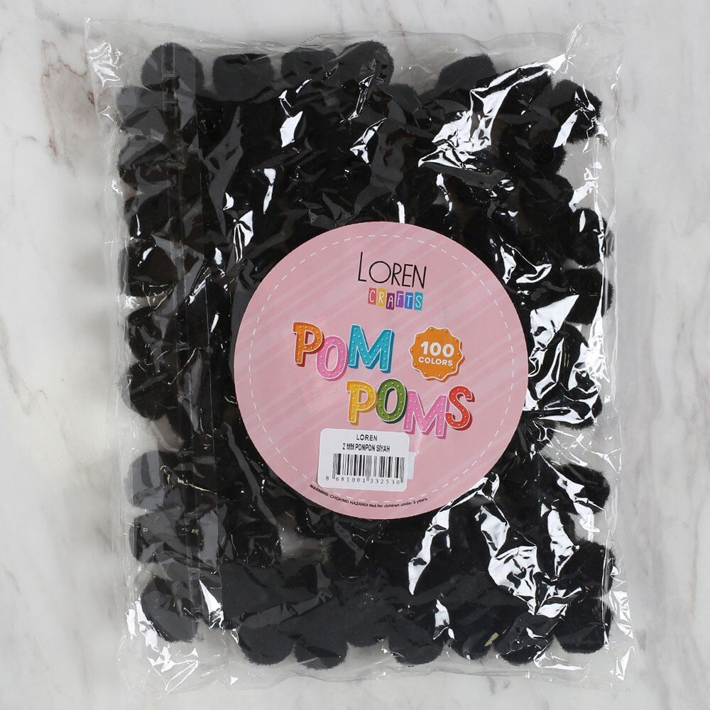 LOREN CRAFTS 2 CM 100 ADET SİYAH PONPON
