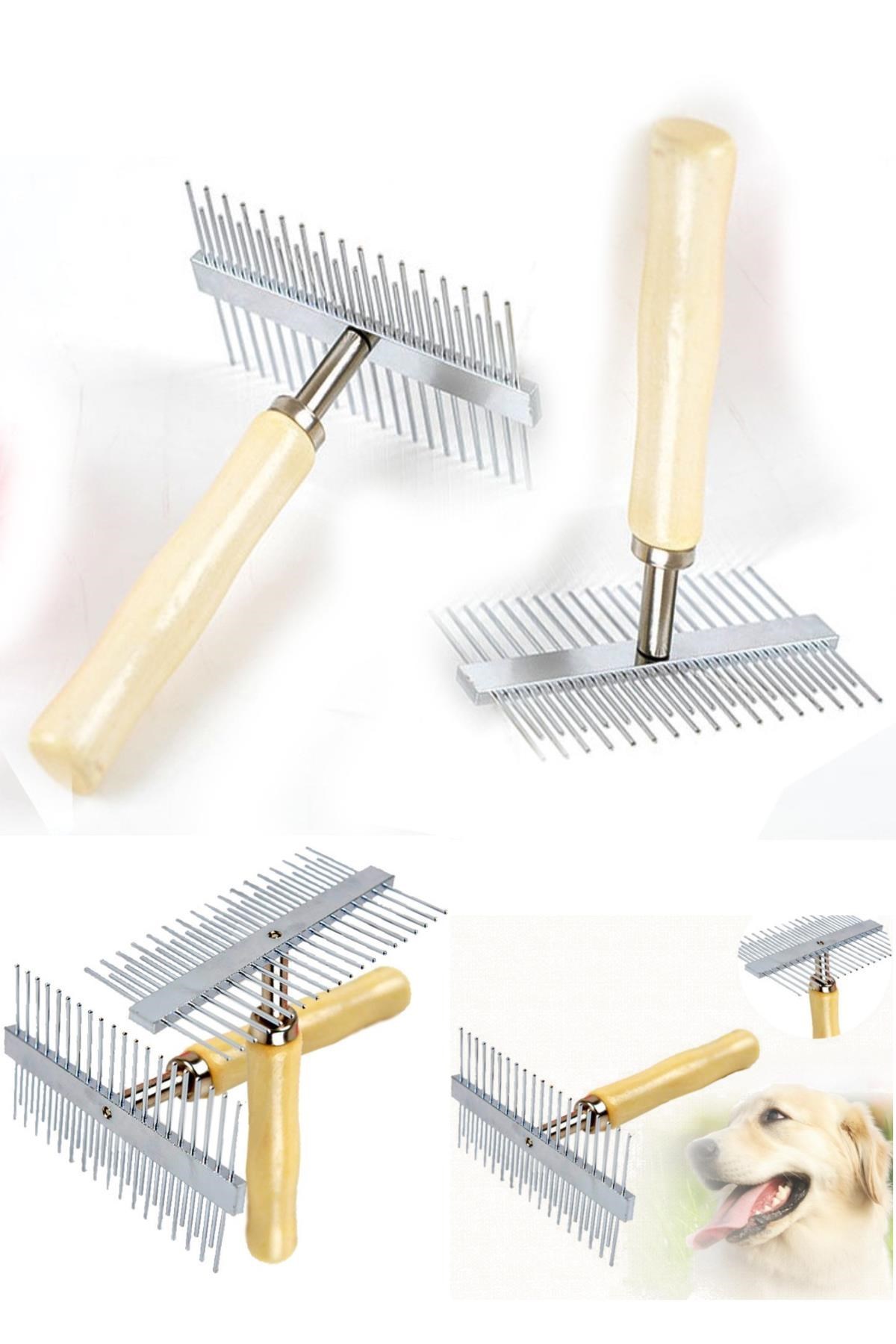BUFFER® Çift Taraflı Ahşap Saplı Ergonomik Evcil Hayvan Fırçası Tarağı