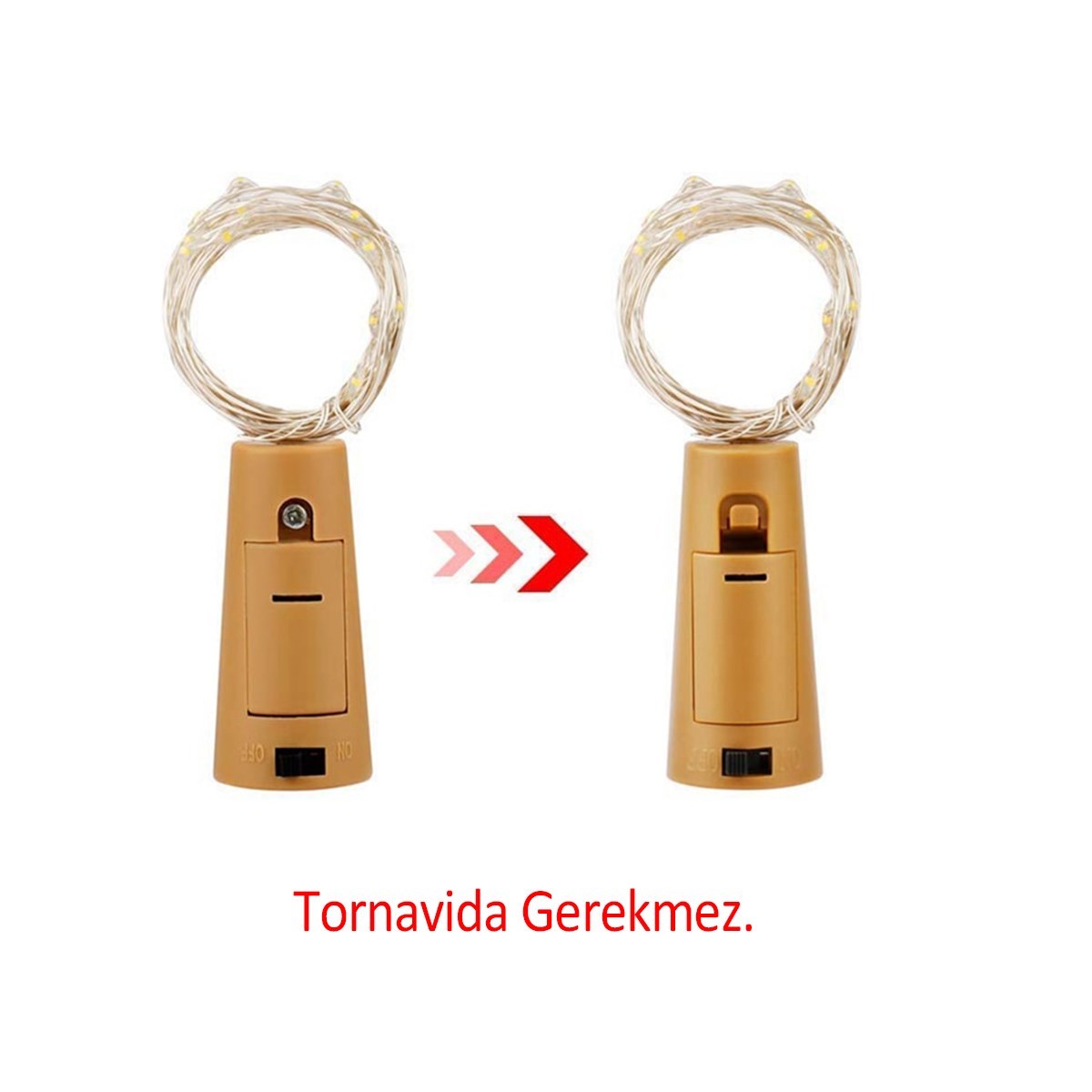 BUFFER® Şişe Mantar Tıpa Şeklinde Dekorasyon 2 Metre İnce Tel Pilli Peri Led
