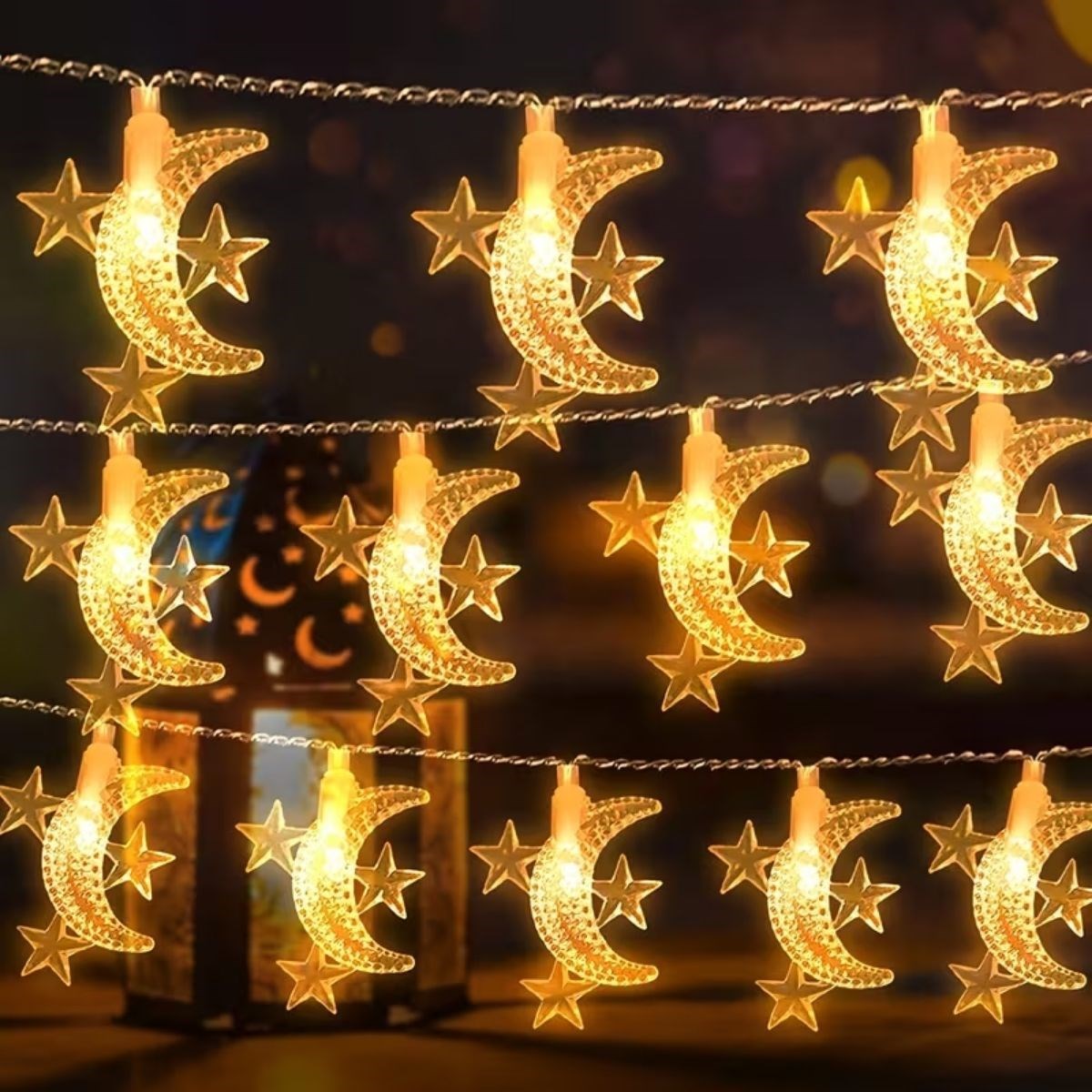 Hilal ve 3 Mini Yıldız Şekilli 3.5 Metre USB LED Işık – 20 LED’li Dekoratif Ramazan Dekorasyonu ve Ortam Aydınlatması hakkında ürün açıklaması