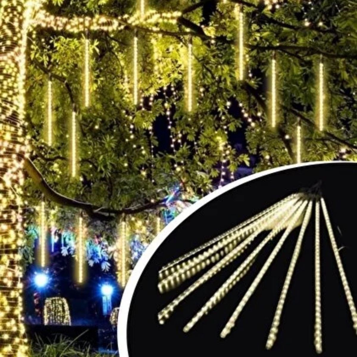 10’lu 45 cm Plastik Meteor LED USB 2M Kablo Sarı Renk Ağaç Işığı – Renk Değiştiren Asmalı Dekoratif Bahçe ve Dış Mekan Aydınlatması
