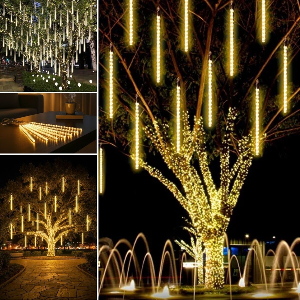 10’lu 45 cm Plastik Meteor LED USB 2M Kablo Sarı Renk Ağaç Işığı – Renk Değiştiren Asmalı Dekoratif Bahçe ve Dış Mekan Aydınlatması