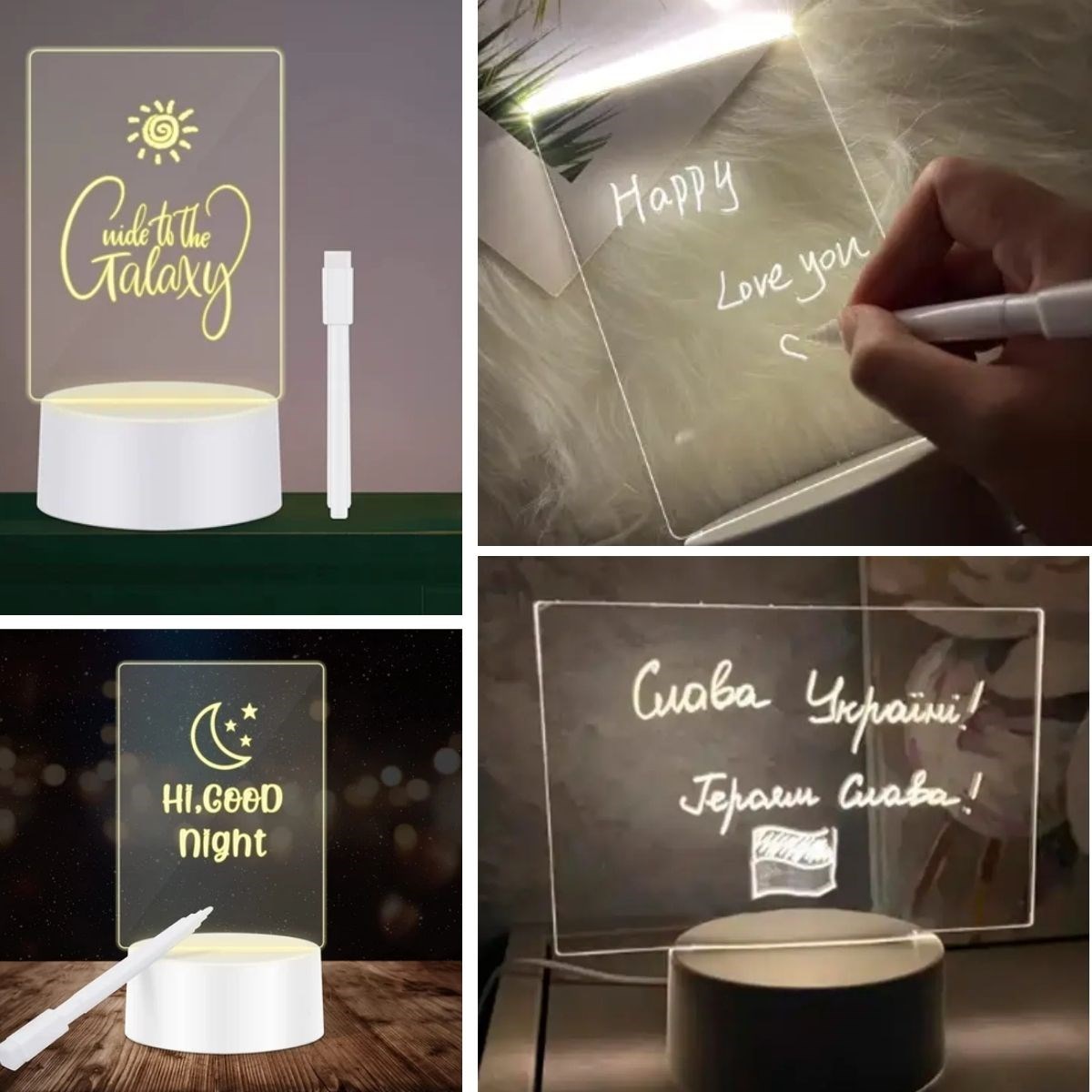 BUFFER® USB Kablolu Işıklı Kendiliğinden Beyaz Kalemli-Silgili Kreatif 3D Görselleştirme LED Lambası