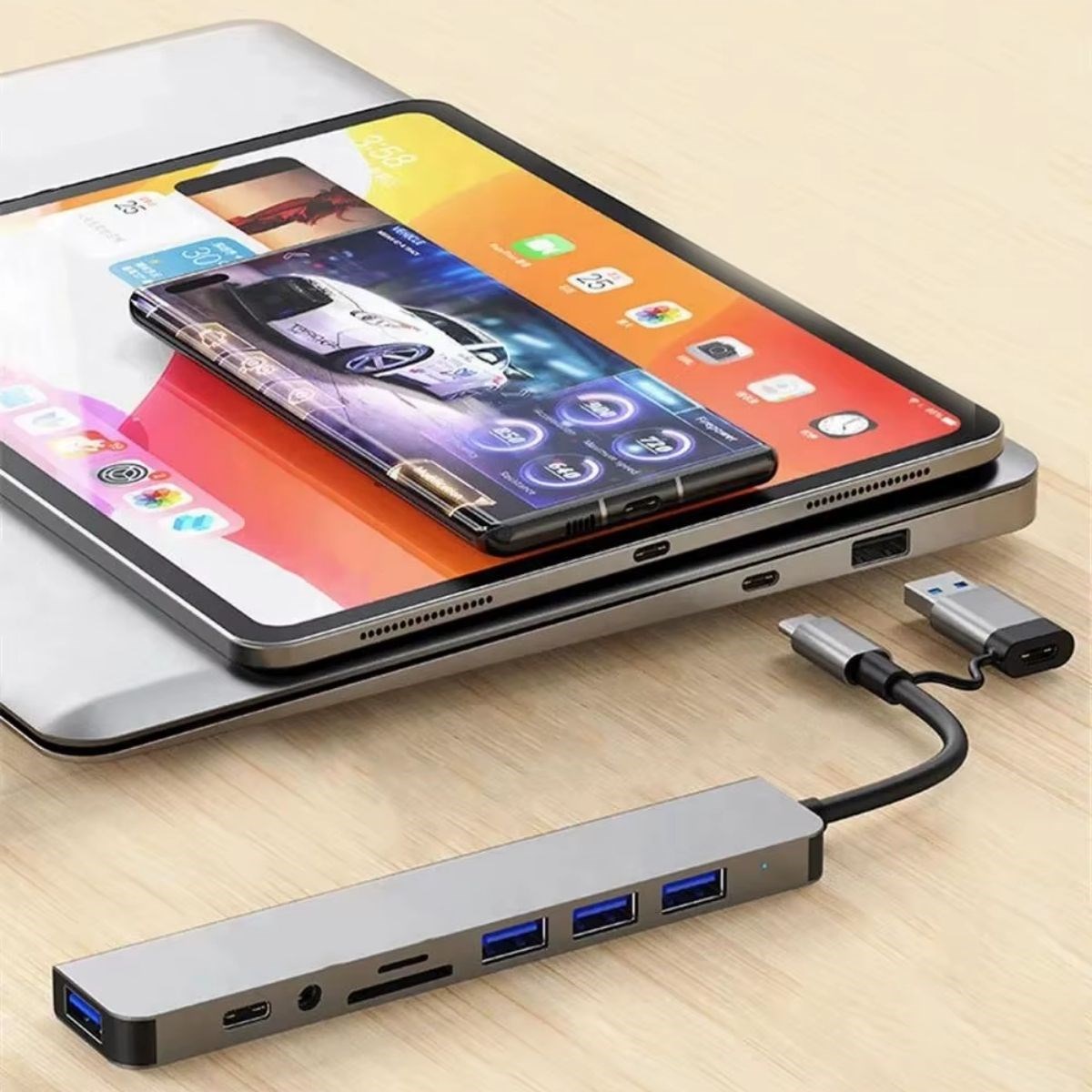 BUFFER® 8 in 1 Usb Çevirici Notebook Macbook Type-C Uyumlu Çoklayıcı Görüntü Aktarıcı Hub