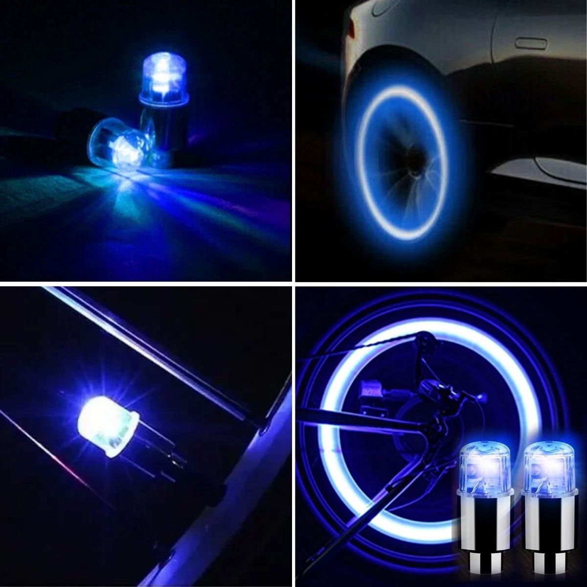 BUFFER® Araç ve Bisiklet İçin 2’li Mavi LED Hava Valfi Işık Kapakları–Gece Parlayan Lastik Lambası Sibop Kapağı