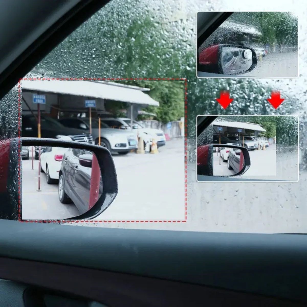 BUFFER® 4 Parça Yan Aynalar ve Yan Camlar İçin Araç Ayna Yağmur Kaydırıcı ve Cam Buğu Önleyici Film Seti