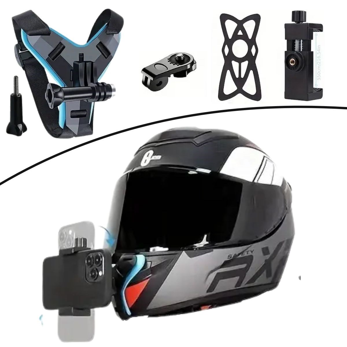BUFFER® Motorsiklet Kask Önü Takılan Telefon Tutucu Aksiyon Kamerası Takılabilen Aparat