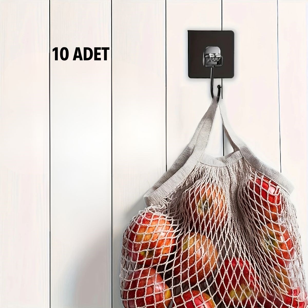 BUFFER® 10 Adet Duvara, Dolapa Yapışan Güçlü Yapışkanlı Siyah Duvar Askısı