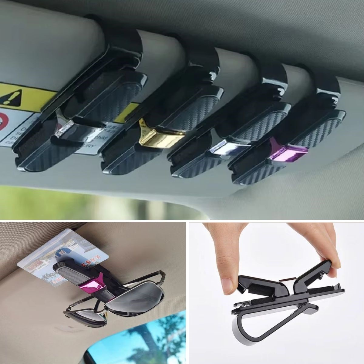 BUFFER® Araç İçi Güneşliğe Takılan 2’li Gözlük,Kart,Para Takmalık Aparat