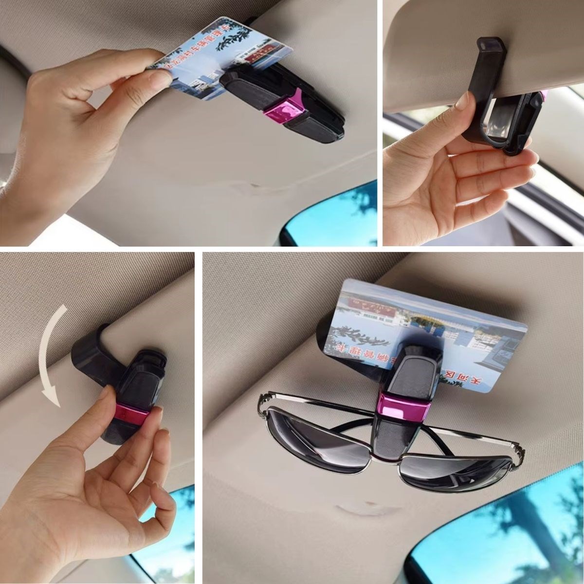 BUFFER® Araç İçi Güneşliğe Takılan 2’li Gözlük,Kart,Para Takmalık Aparat