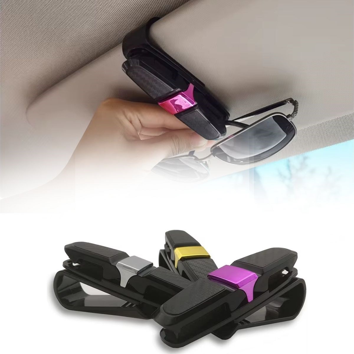 BUFFER® Araç İçi Güneşliğe Takılan 2’li Gözlük,Kart,Para Takmalık Aparat
