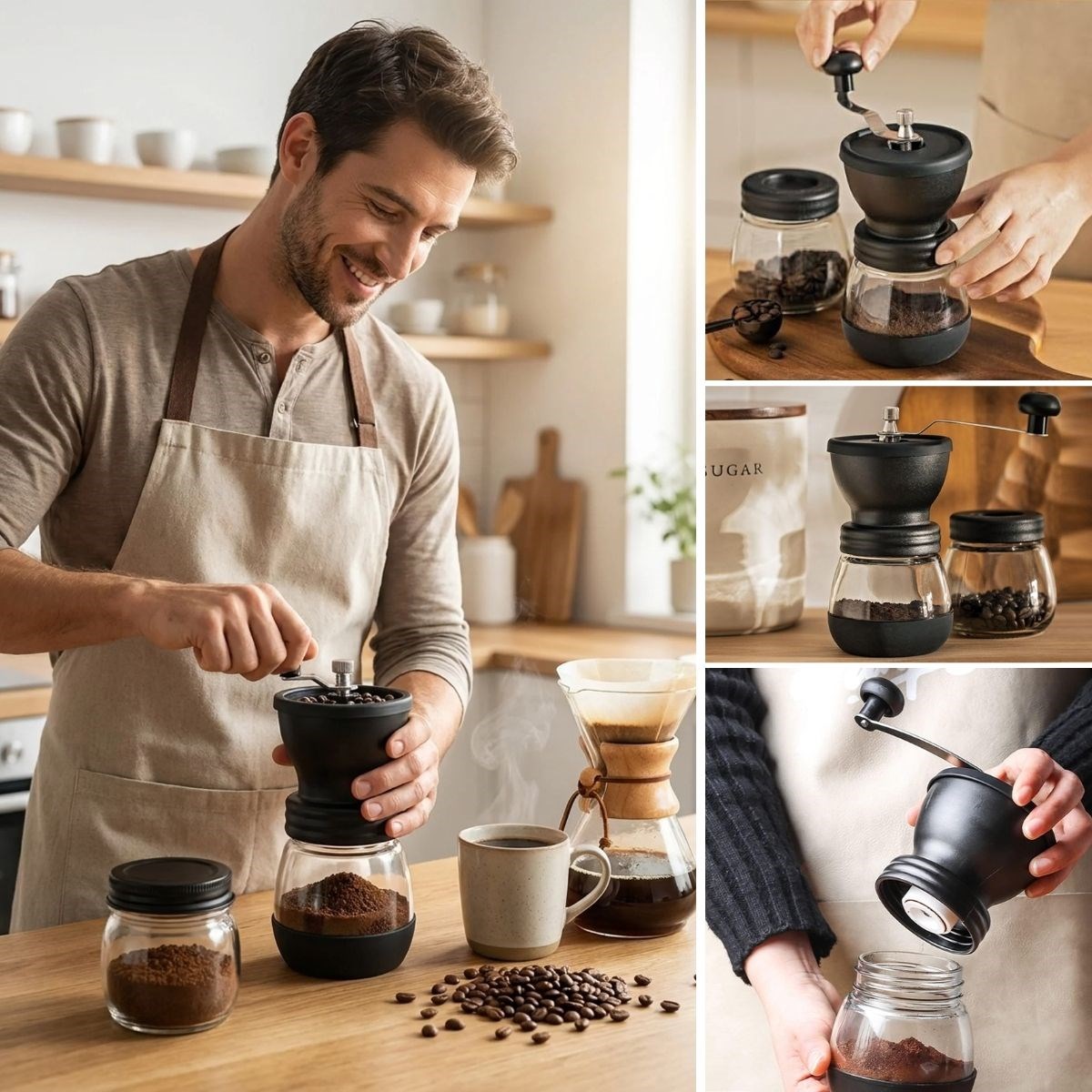 BUFFER® Manuel Cam Hazneli Kahve ve Baharat Öğütücü  – Yedek Cam Hazneli Baharat ve Kahve Çekirdek Değirmeni