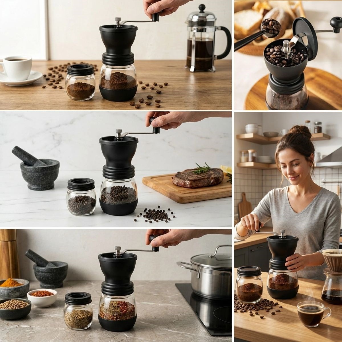 BUFFER® Manuel Cam Hazneli Kahve ve Baharat Öğütücü  – Yedek Cam Hazneli Baharat ve Kahve Çekirdek Değirmeni
