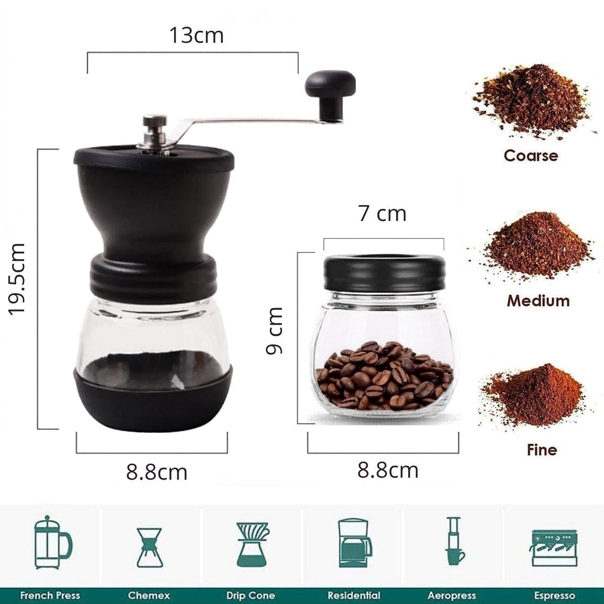 BUFFER® Manuel Cam Hazneli Kahve ve Baharat Öğütücü  – Yedek Cam Hazneli Baharat ve Kahve Çekirdek Değirmeni