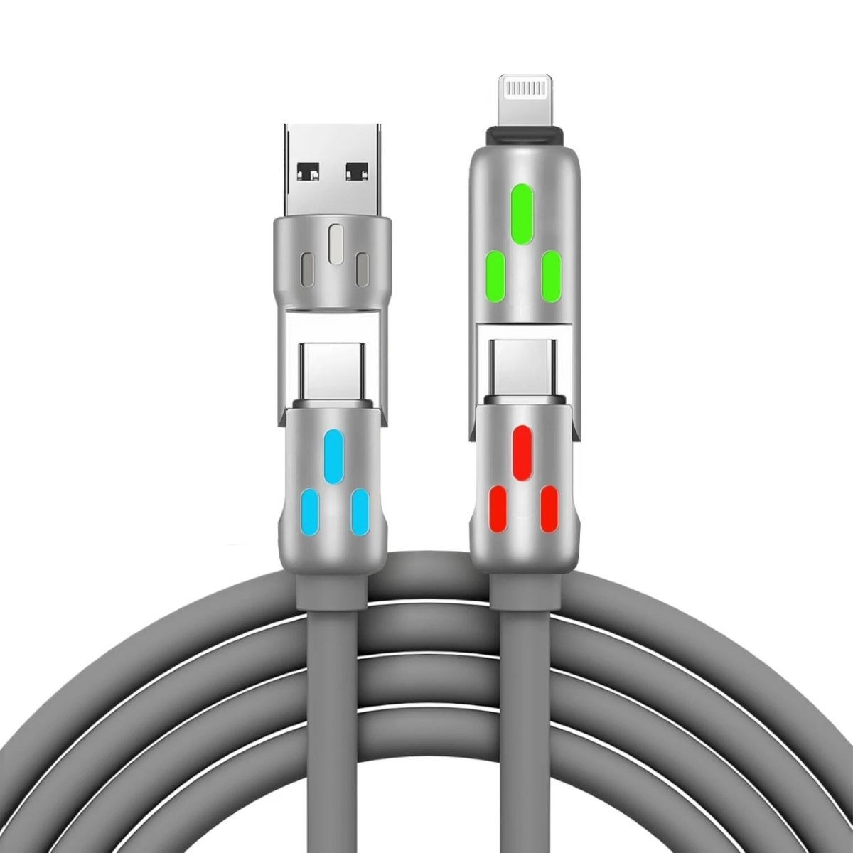 BUFFER® 4’ü 1arada Hızlı Şarj Etme Özellikli Bir Ucu TYPE-C ve USB-A Diğer Ucu TYPE-C ve Lightning Uçlu 240W Şarj Kablosu