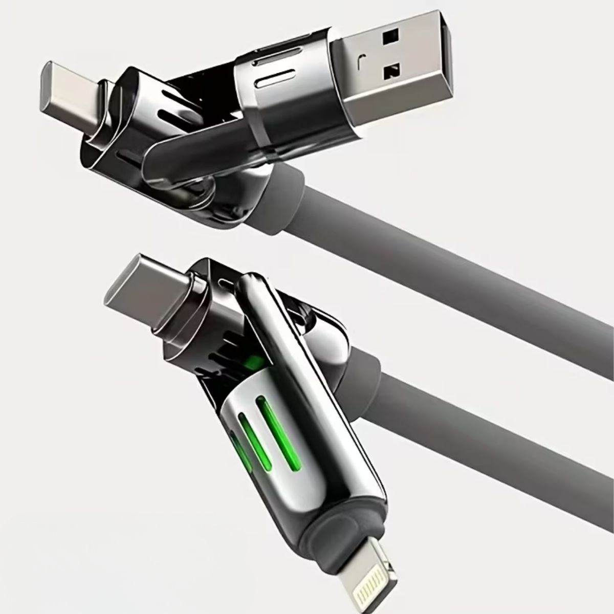 BUFFER® 4’ü 1arada Hızlı Şarj Etme Özellikli Bir Ucu TYPE-C ve USB-A Diğer Ucu TYPE-C ve Lightning Uçlu 240W Şarj Kablosu