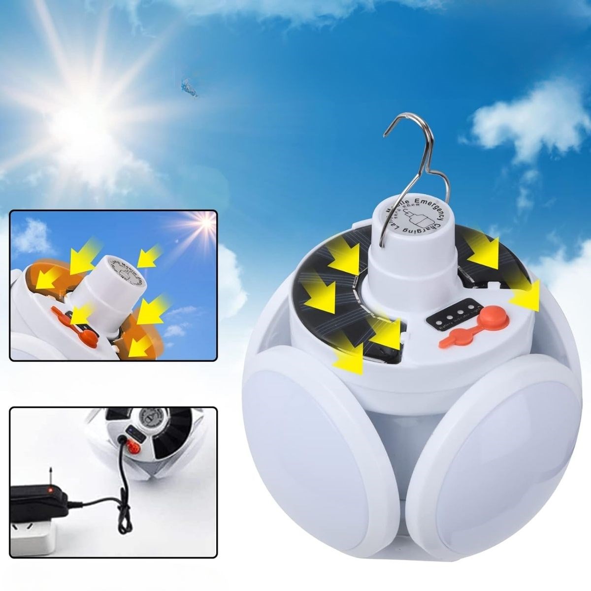BUFFER®  Solar Panelli Şarjlı 5’li Katlanabilir Acil Durum Kamp Lambası
