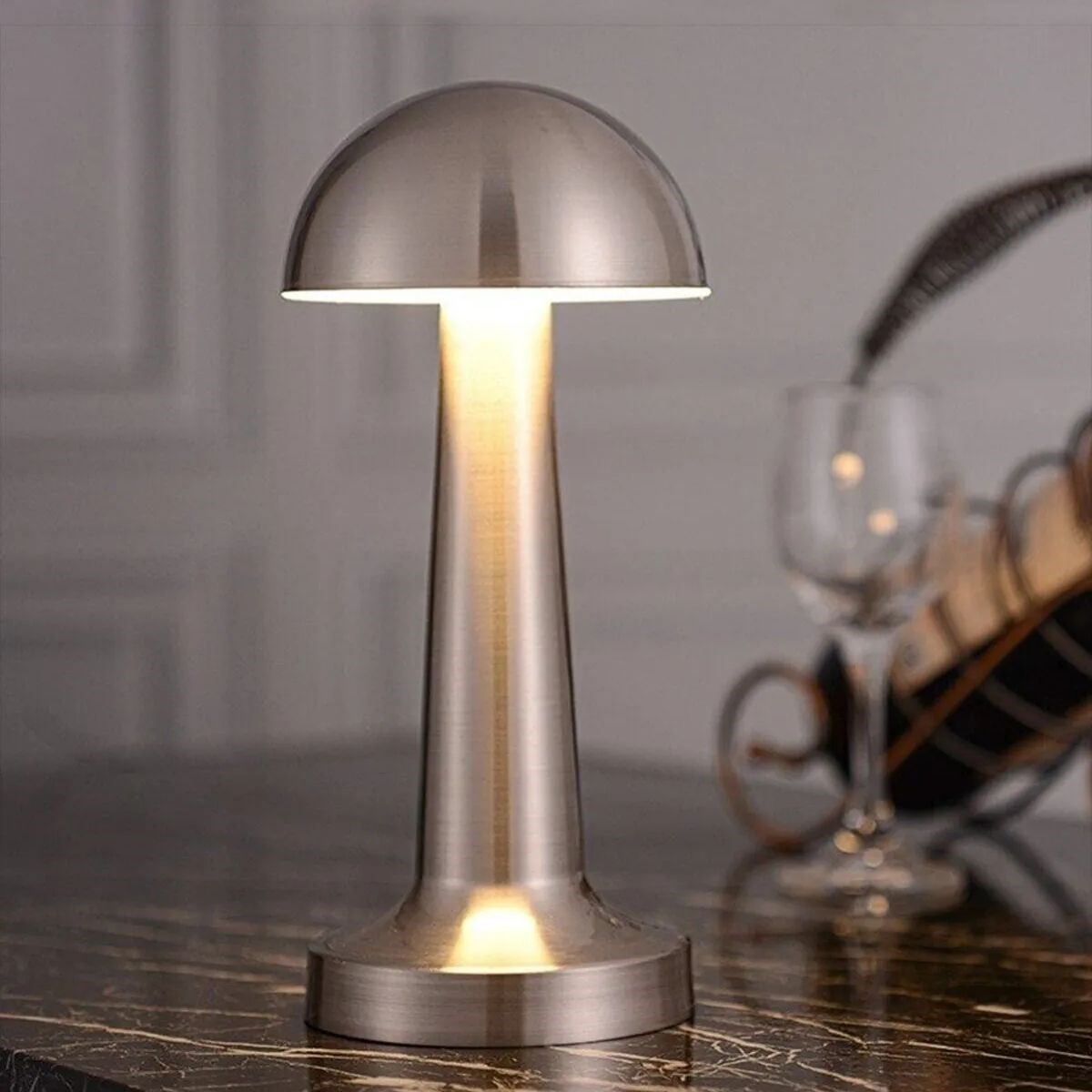 BUFFER® Mantar Model Silver Renk Şarjlı Dokunmatik 3 Renkli LED Masa Lambası