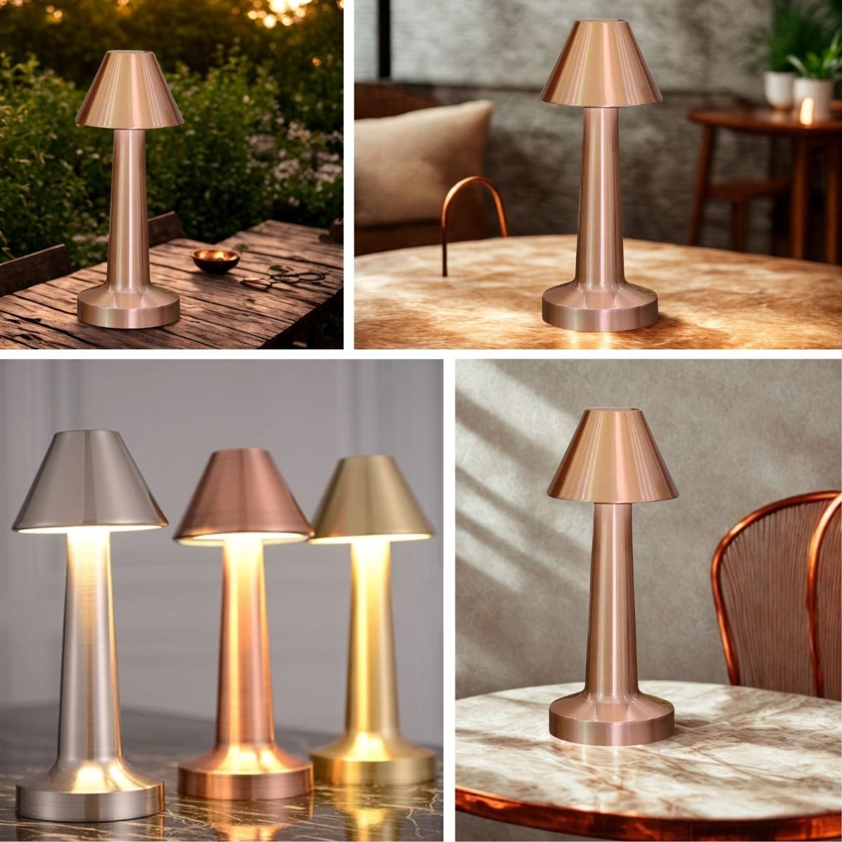 BUFFER® Çatı Model Bronz Renk Şarjlı Dokunmatik 3 Renkli LED Masa Lambası