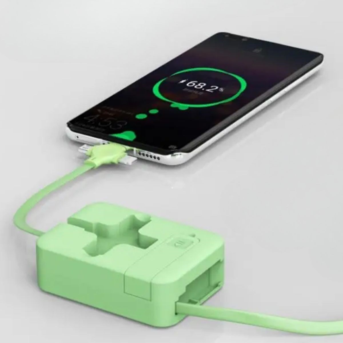 Cep Tipi Telefon Tutuculu Makaralı Uzayıp Kısalabilen 3’ü 1 Arada USB Şarj Kablosu