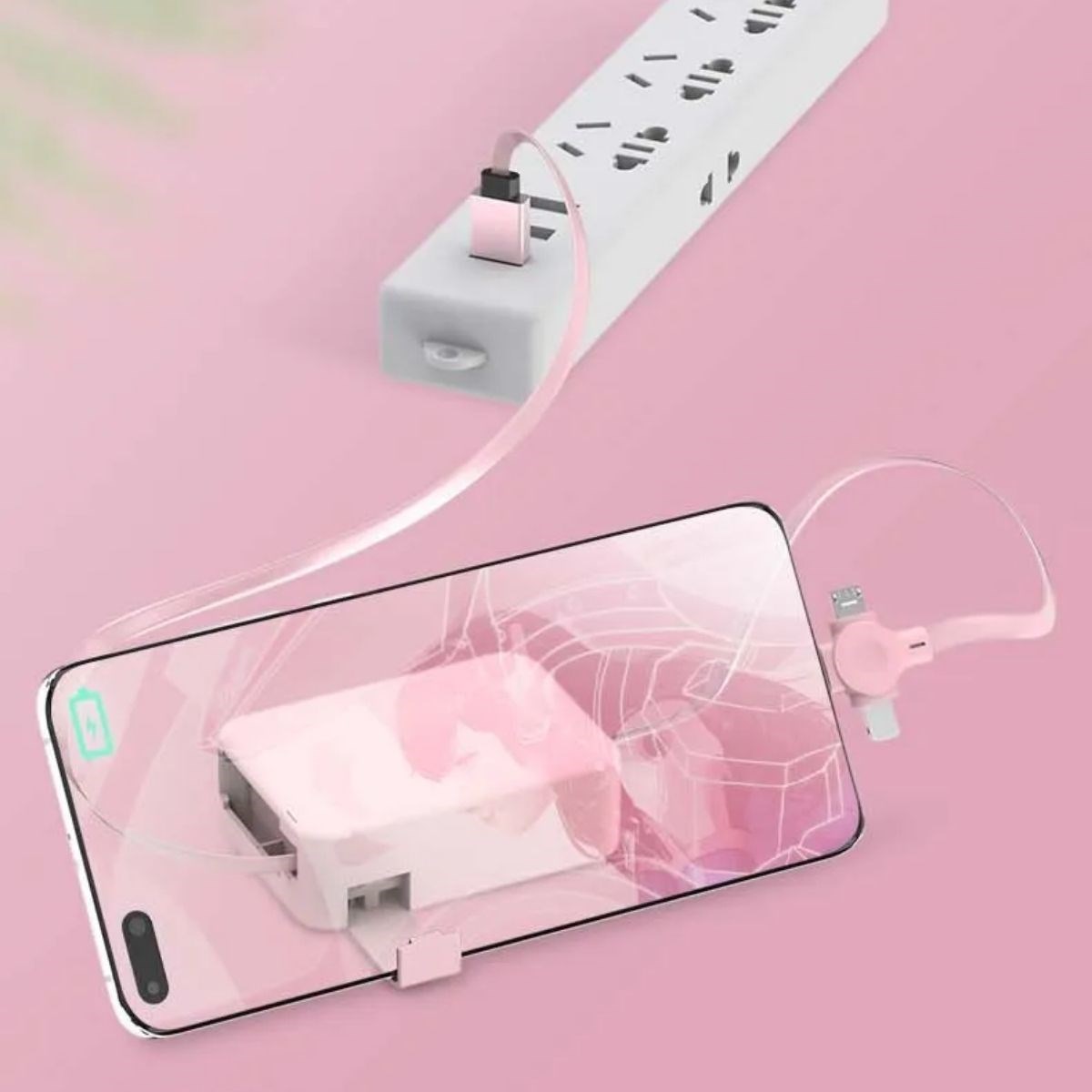 Cep Tipi Telefon Tutuculu Makaralı Uzayıp Kısalabilen 3’ü 1 Arada USB Şarj Kablosu