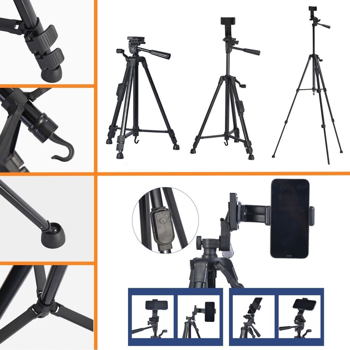 Telefon ve Fotoğraf Makinası Takılabilen Bluetooth Kumandalı 146 cm Tripod