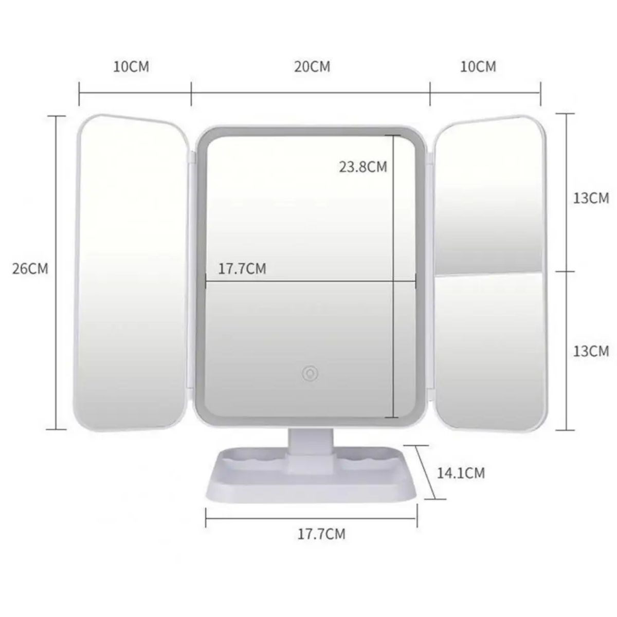 BUFFER® Siyah Renkli 2 Kapaklı,3 Farklı Dokunmatik Led Ayarlı USB Şarj ile Şarj Olabilen Makyaj Aynası