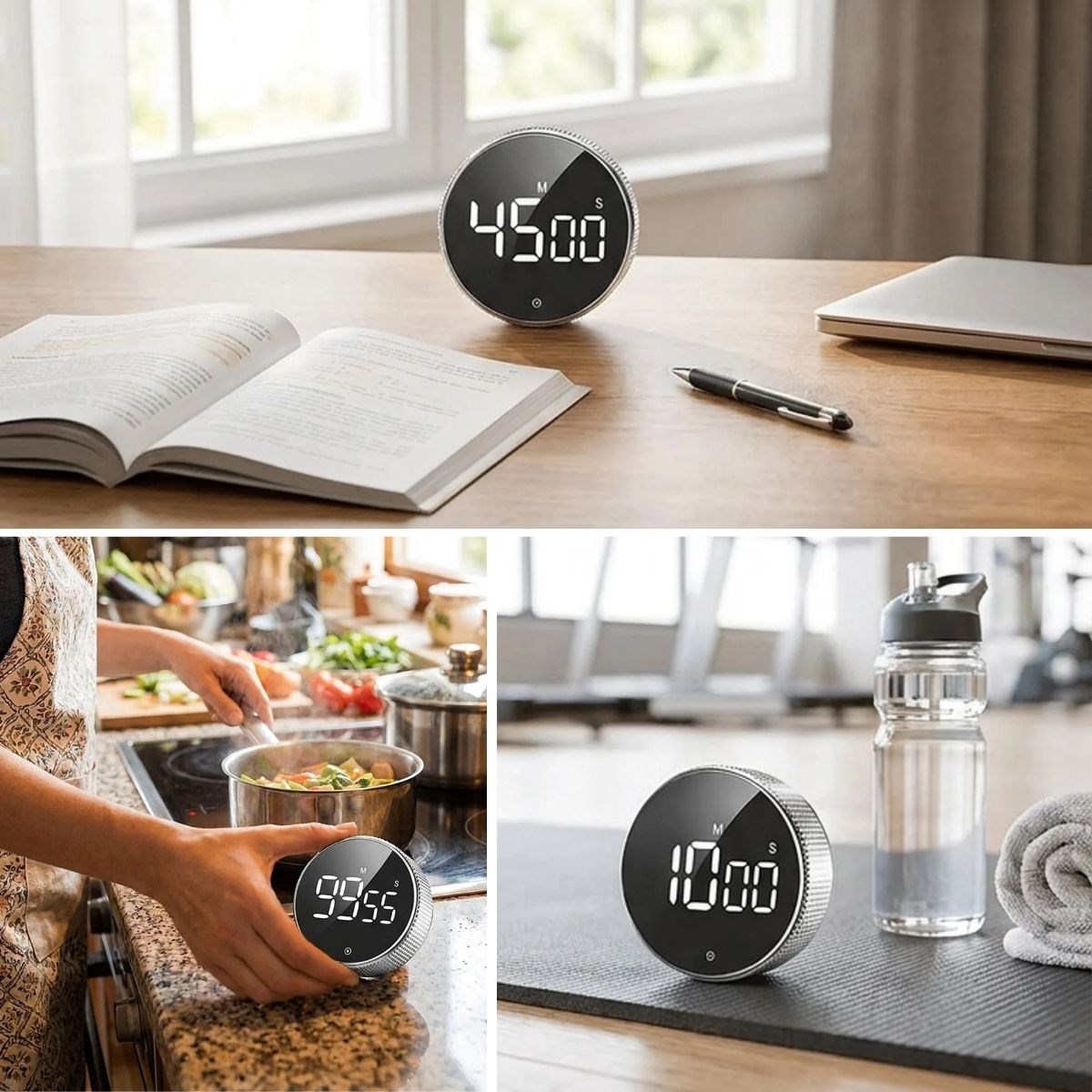 BUFFER® Manyetik Dijital Mutfak Zamanlayıcısı – 3 İnç LED Ekranlı Ses Ayarlı Döner Geri Sayım Sayacı