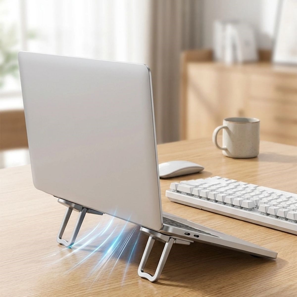BUFFER® 1 Çift Yapışkanlı Katlanabilir Laptop Standı – Mini Notebook Yükseltici, Taşınabilir Kaymaz Laptop Ayağı