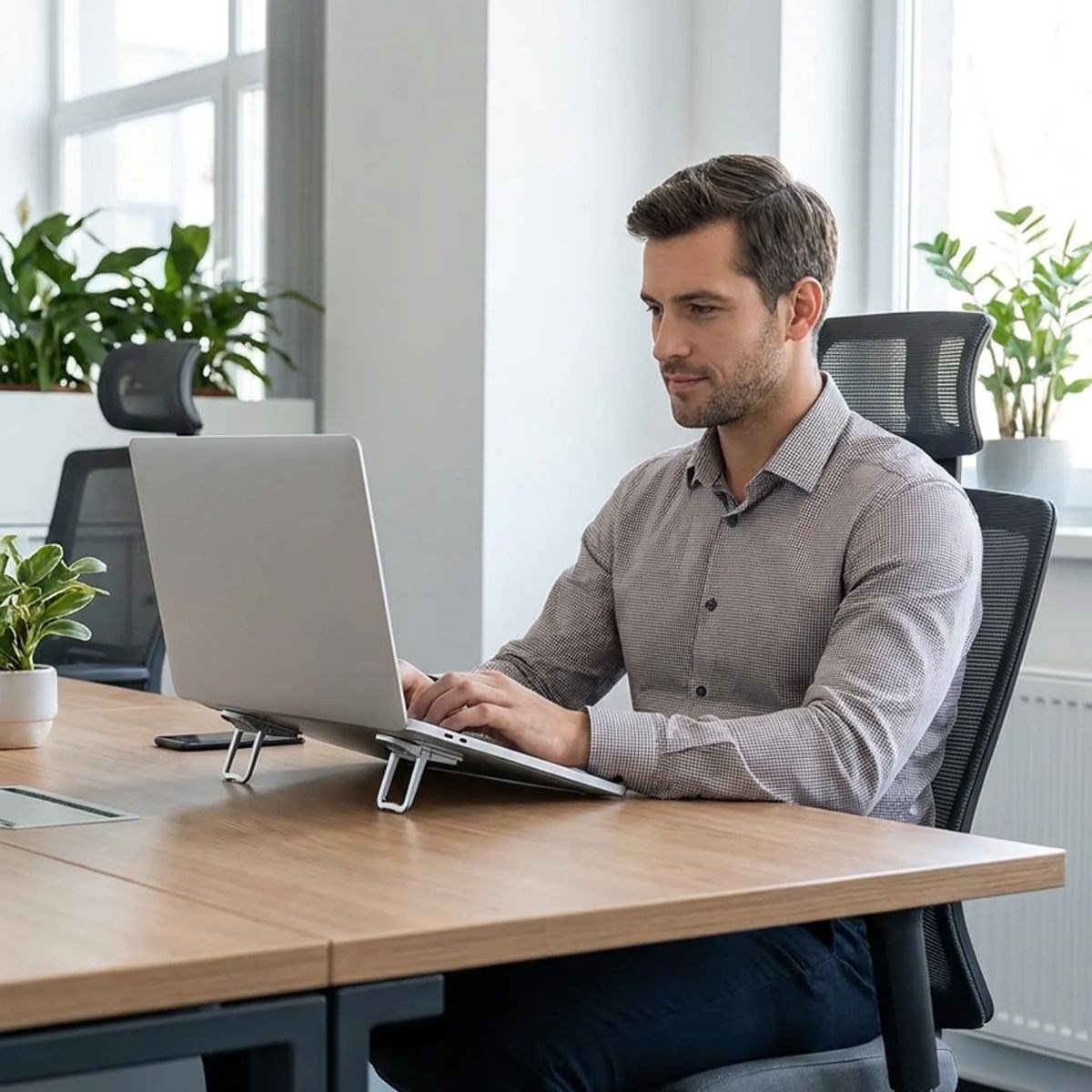 BUFFER® 1 Çift Yapışkanlı Katlanabilir Laptop Standı – Mini Notebook Yükseltici, Taşınabilir Kaymaz Laptop Ayağı