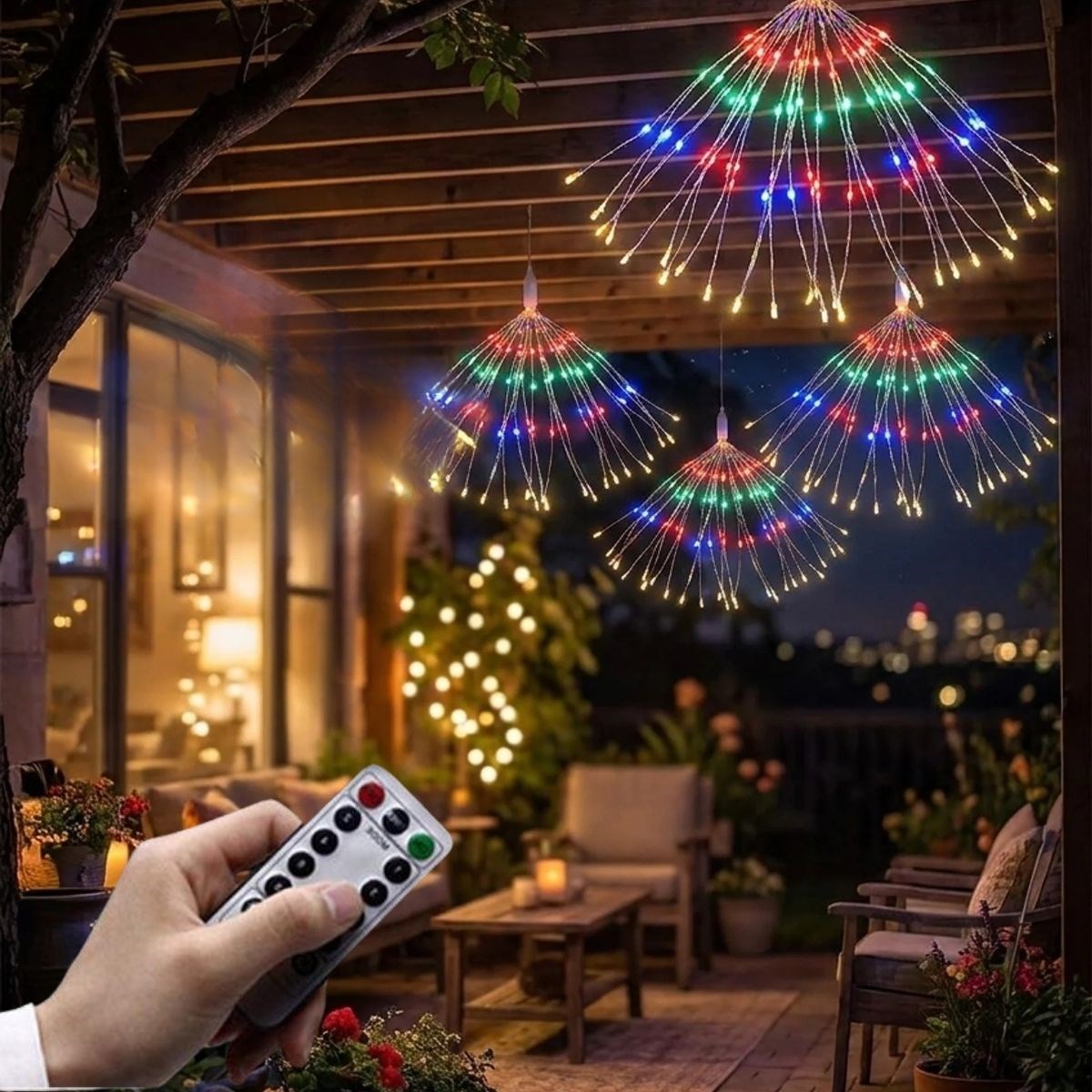 BUFFER® 4’lü Açılır LED Işık Seti – 8 Farklı Işık Modlu, Kumandalı, USB Kablolu Renkli Dekoratif Fiber LED Lamba