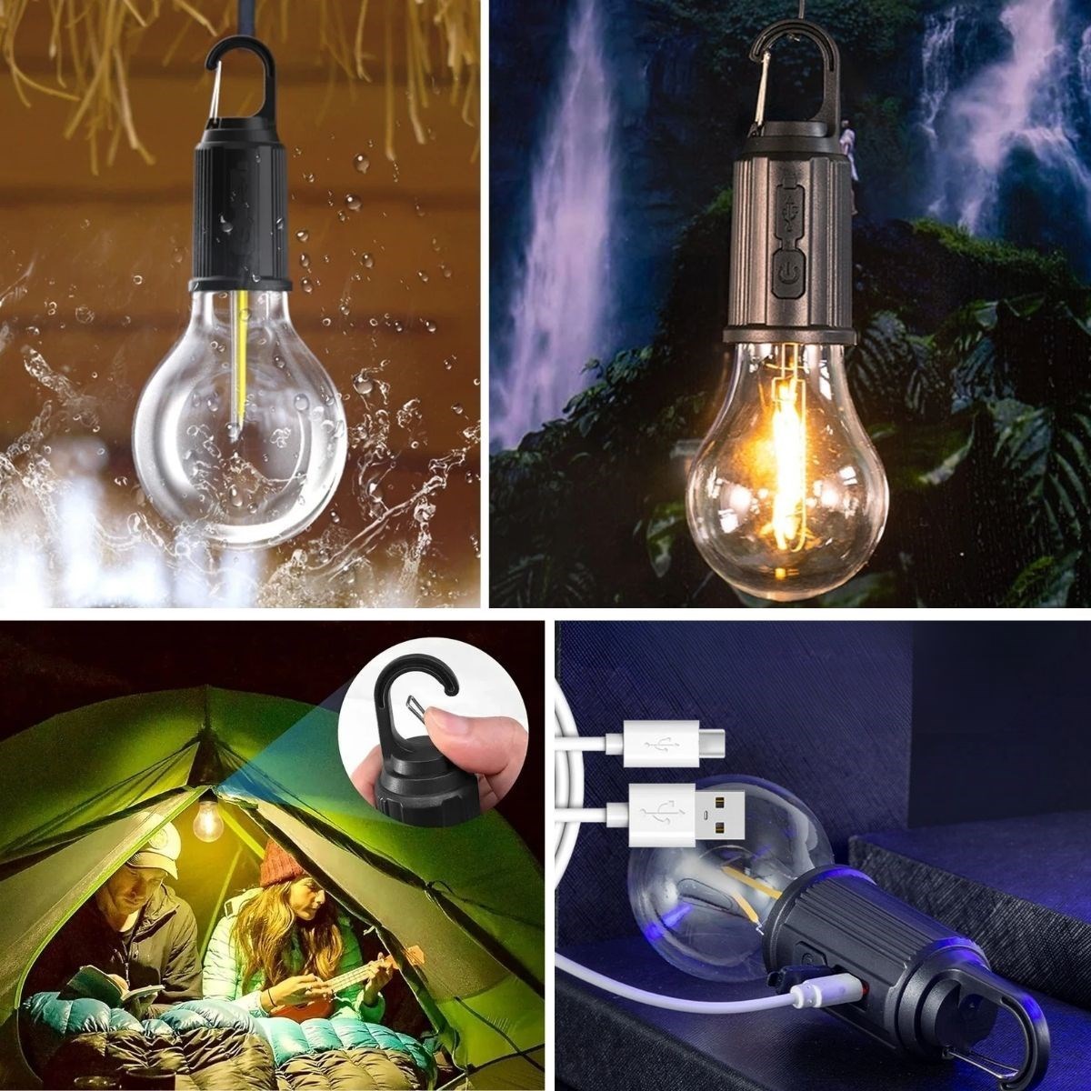 BUFFER® Şarj Olabilen 3 Farklı Mod LED’li Kendiliğinden Asma Kancalı Kamp,Dış Cephe Lambası