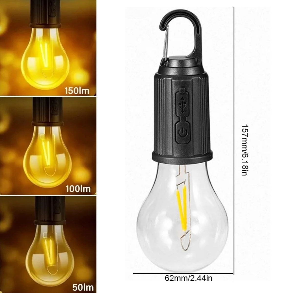 BUFFER® Şarj Olabilen 3 Farklı Mod LED’li Kendiliğinden Asma Kancalı Kamp,Dış Cephe Lambası