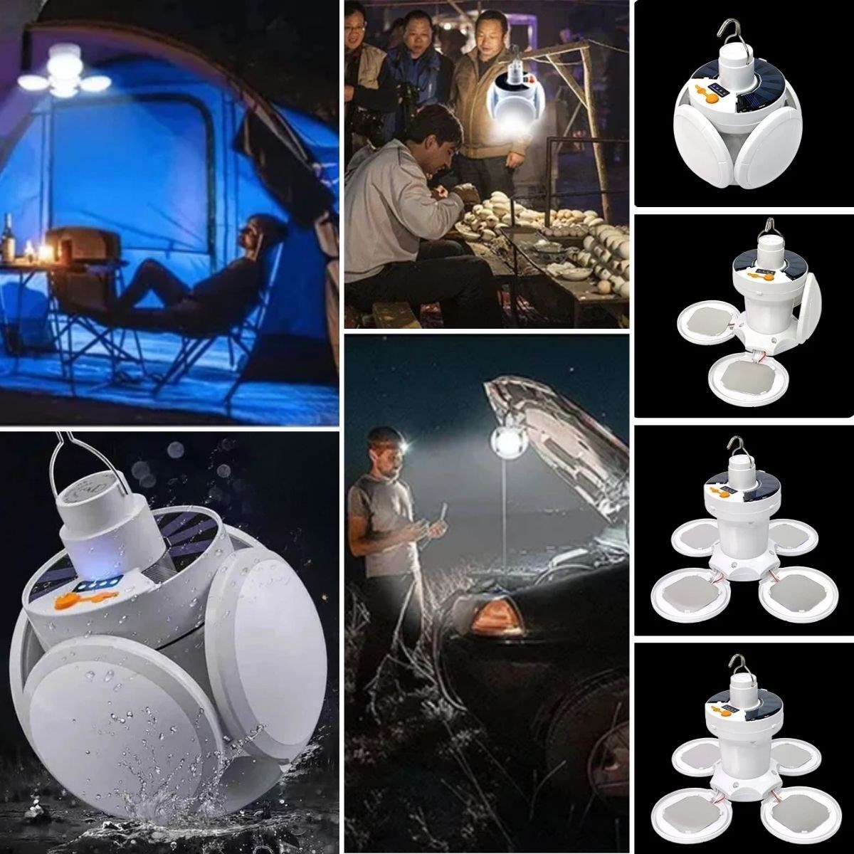 5 Led’li 3 Farklı Işık Modlu Açılıp Kapanabilir Led Kanatlı Güneş Enerjili Solar Aydınlatma Asılabilir Kamp Feneri