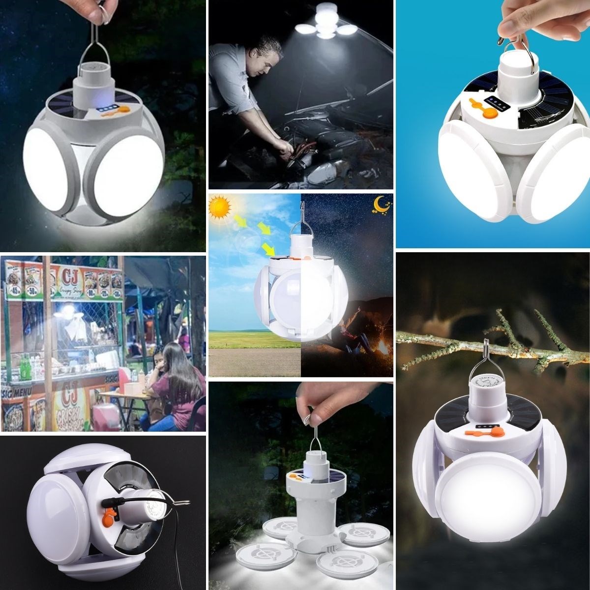 5 Led’li 3 Farklı Işık Modlu Açılıp Kapanabilir Led Kanatlı Güneş Enerjili Solar Aydınlatma Asılabilir Kamp Feneri