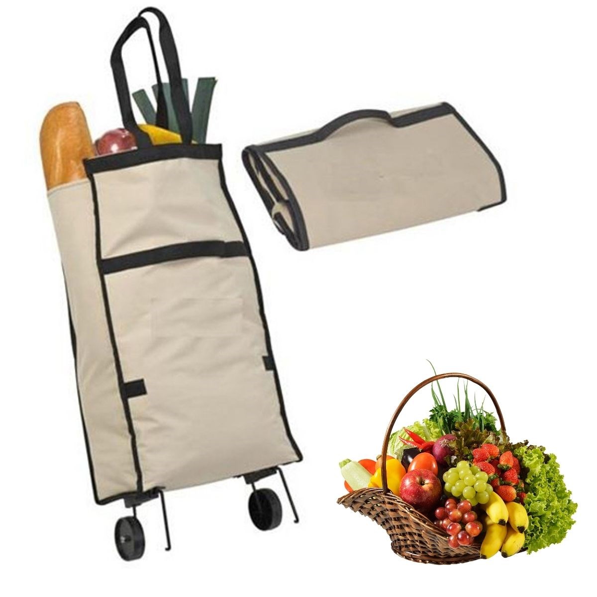 BUFFER® Katlanabilir Tekerlekli Market Çantası,Çok Amaçlı Pazar Arabası,Portatif Alışveriş Bez Torbası