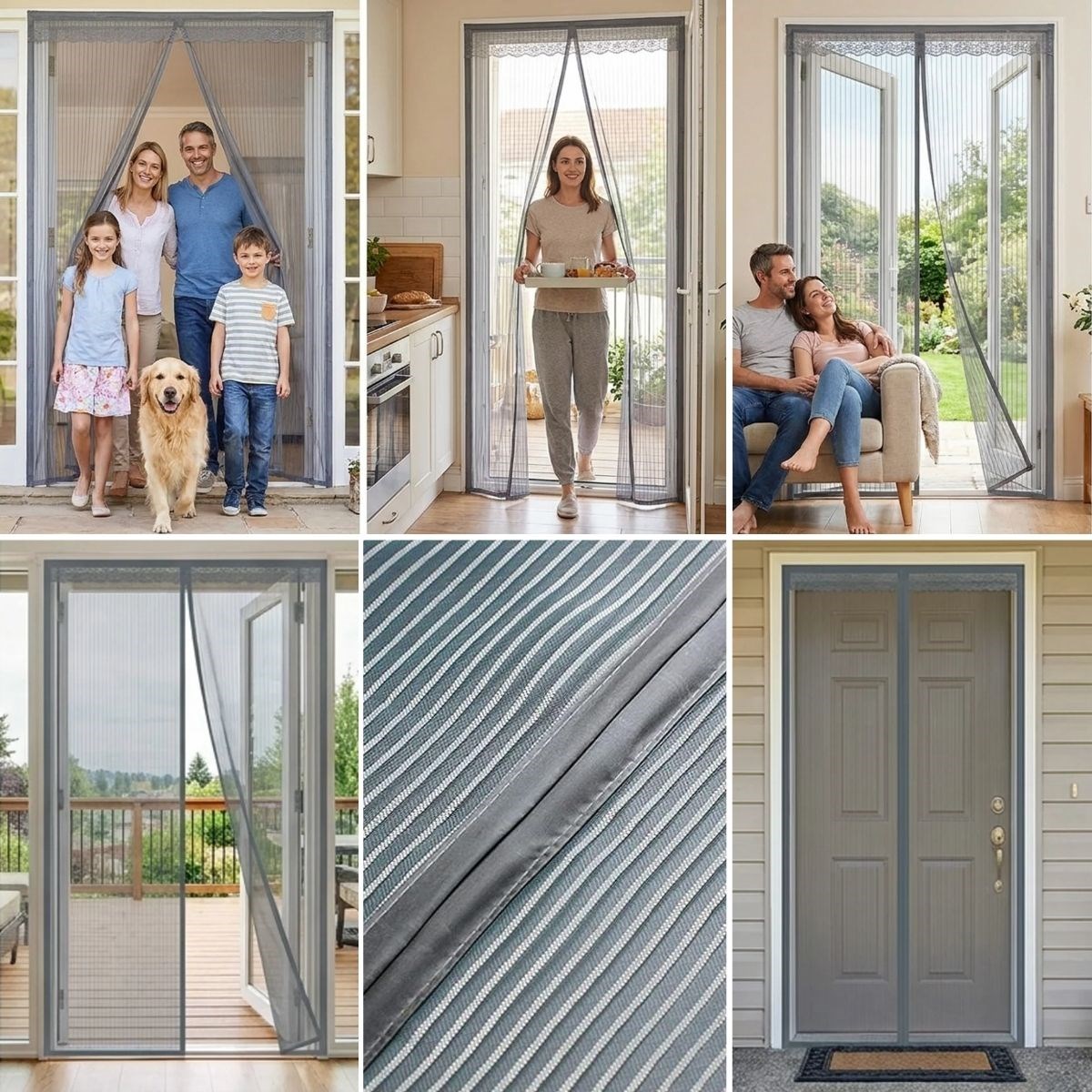 BUFFER® Mıknatıslı Kapı Sinekliği Gri 100x210 cm Otomatik Kapanan Manyetik Tül Sineklik